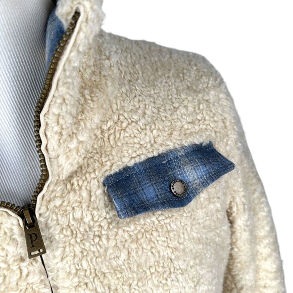 Pendleton Sherpa Fleece Jacket Women’s Medium Ivory Cream Oatmeal Zip Deep Pile - Picture 2 of 10